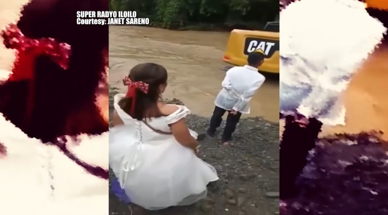 Bride and groom, sumakay sa backhoe para makatawid sa ilog papunta sa kanilang kasal | Saksi