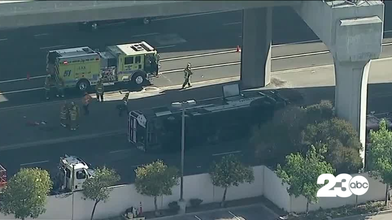Commuter bus overturns in crash near Los Angeles