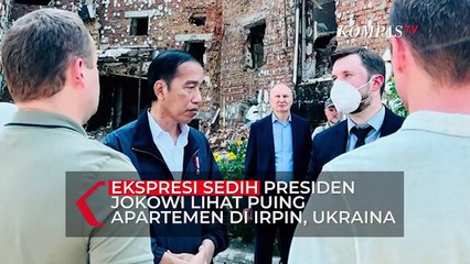 Ekspresi Sedih Jokowi Tinjau Puing Apartemen Serangan Rusia di Ukraina