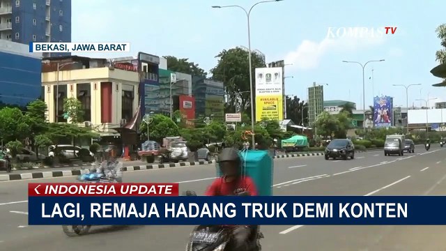 Remaja di Bekasi Nekat Hadang Truk Demi Konten!