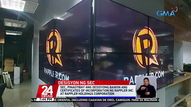 SEC, pinagtibay ang desisyong bawiin ang 'Certificates of Incorporation' ng Rappler Inc. at Rappler | 24 Oras