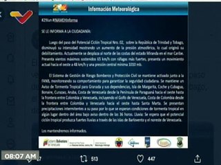 Ciclón tropical DOS disminuyó intensidad tras su paso por Trinidad y Tobago