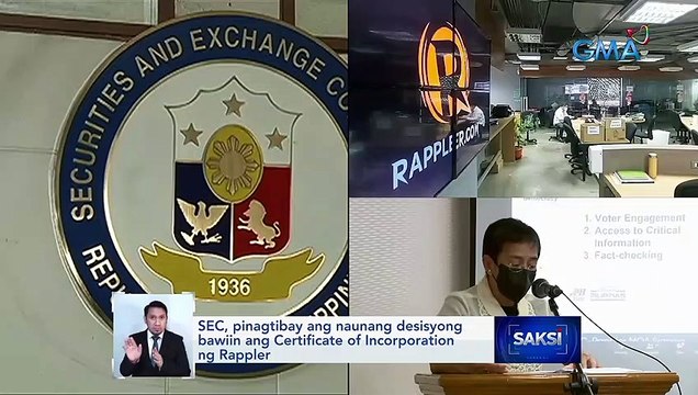 SEC, pinagtibay ang naunang desisyong bawiin ang Certificate of Incorporation ng Rappler