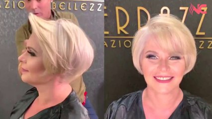 Successo di trasformazione per bei capelli biondi corti
