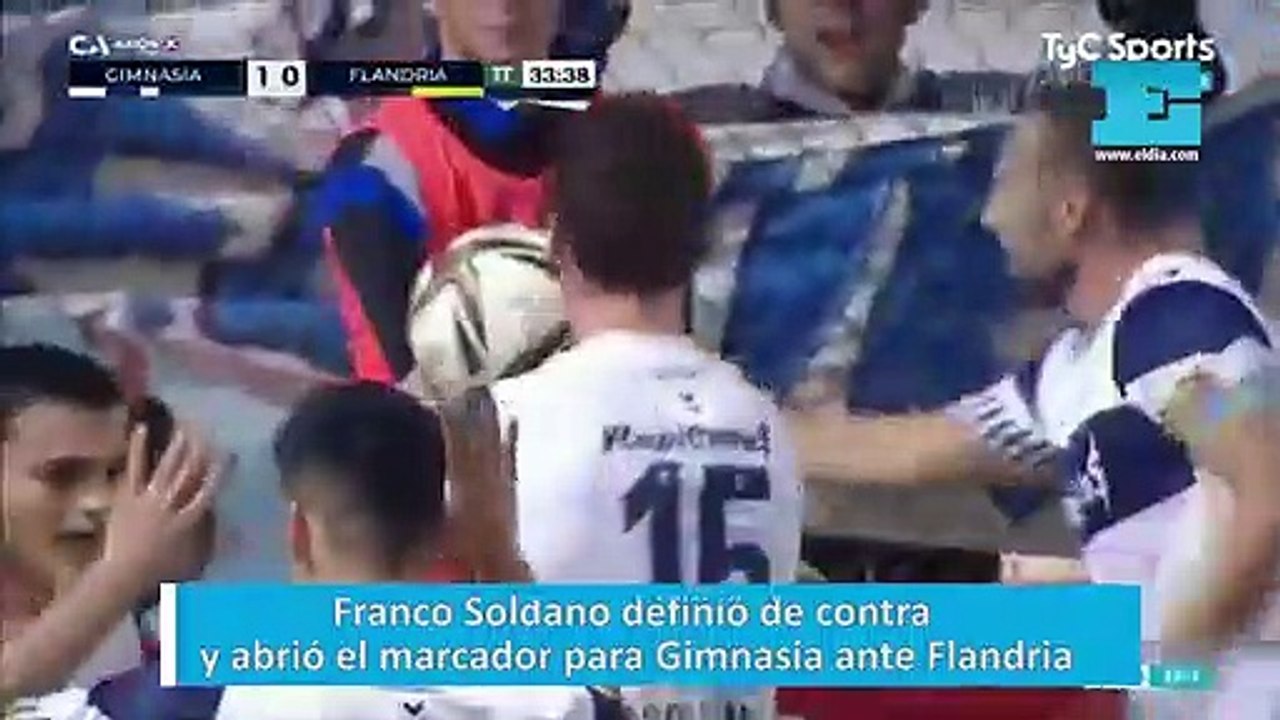 Franco Soldano definió de contra y abrió el marcador para Gimnasia ante Flandria