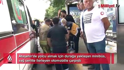Ataşehir’de dehşet anları! Minibüs ile otomobil çarpıştı