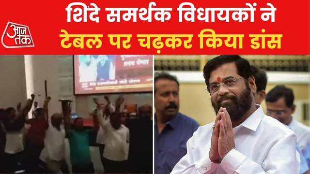 Shinde supporters dancing in celebration of New CM Eknath