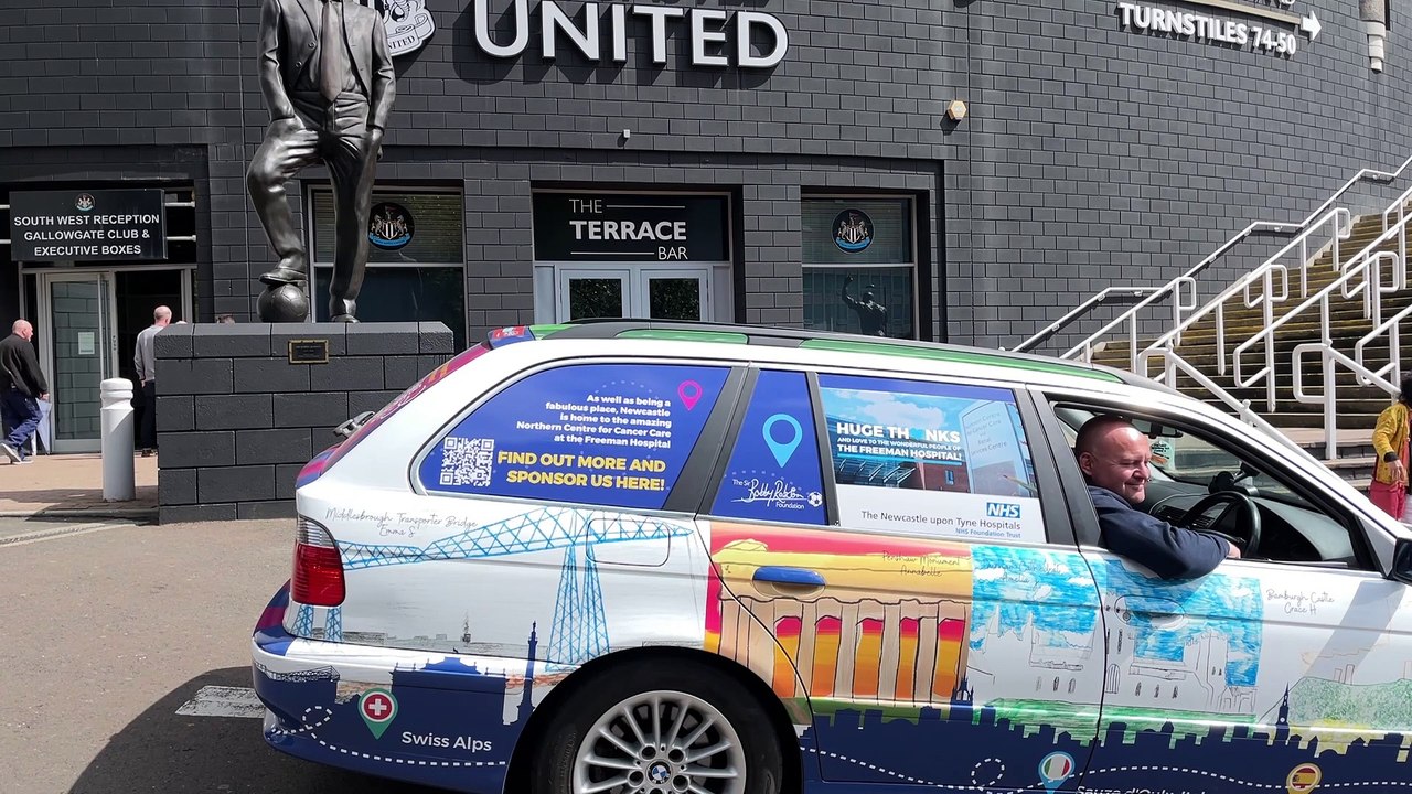 Lee Perkins sets off from St James Park to head to Barcelona whilst raising money for the Sir Bobby Robson Foundation