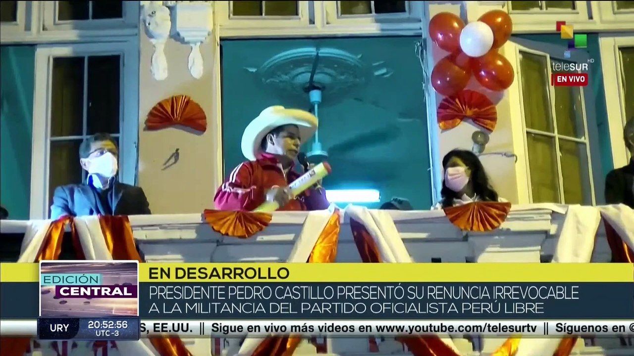 Presidente Pedro Castillo presentó su renuncia irrevocable a la militancia del partido oficialista Perú Libre