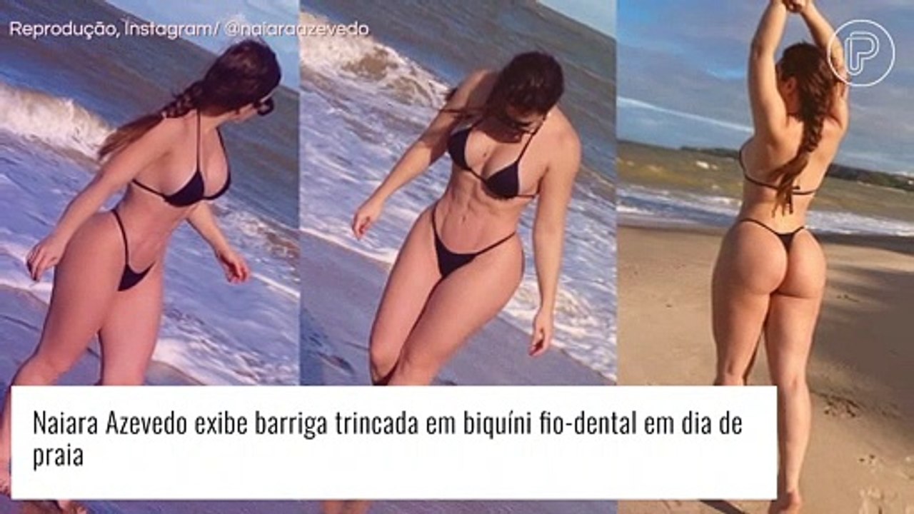 Naiara Azevedo surpreende seguidores ao surgir de biquíni fio-dental e  barriga trincada em praia. Fotos!