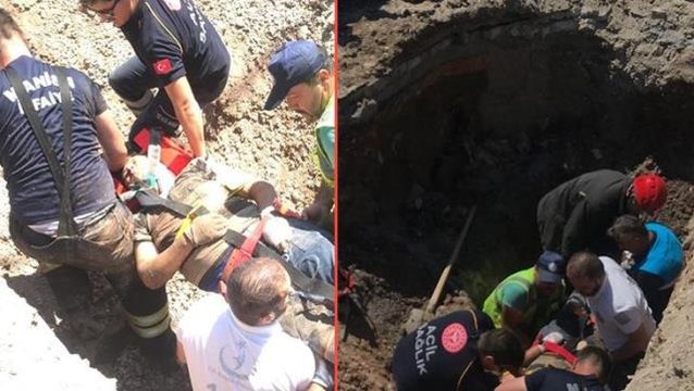 Toprak altında kalan işçiyi mesai arkadaşları elleriyle kazarak çıkardı