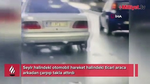 Ticari araca arkadan çarpıp takla attırdı