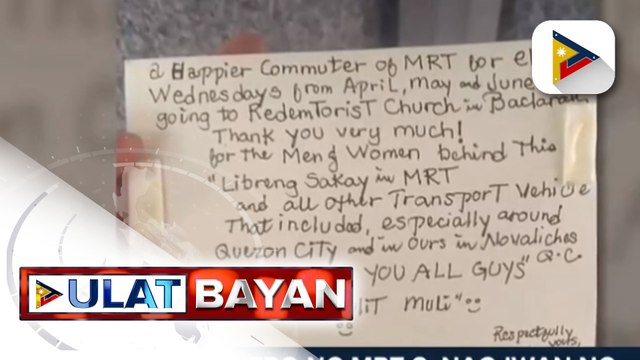 Pasahero ng MRT-3, nag-iwan ng sulat pasasalamat dahil sa libreng sakay; Higit 28-M pasahero, nakinabang sa libreng sakay