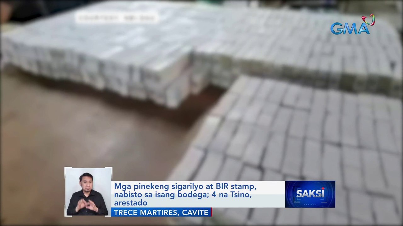 Mga pinekeng sigarilyo at BIR stamp, nabisto sa isang bodega; 4 na Tsino, arestado | Saksi