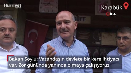 Bakan Soylu, Karabük'te selin etkilediği bölgede vatandaşlarla bir araya geldi
