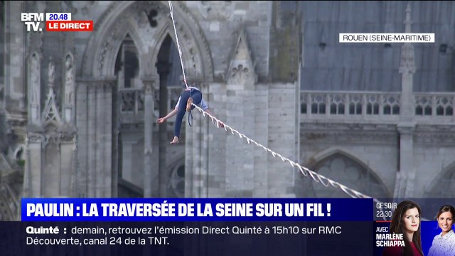 L'image du funambule Nathan Paulin qui s'allonge sur sa slackline à Rouen