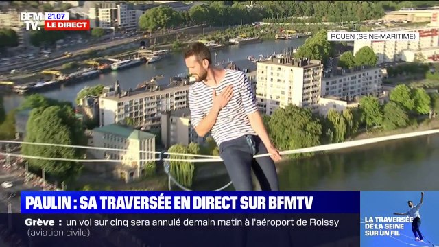 Les images de l'arrivée du funambule Nathan Paulin, ovationné par le public à Rouen