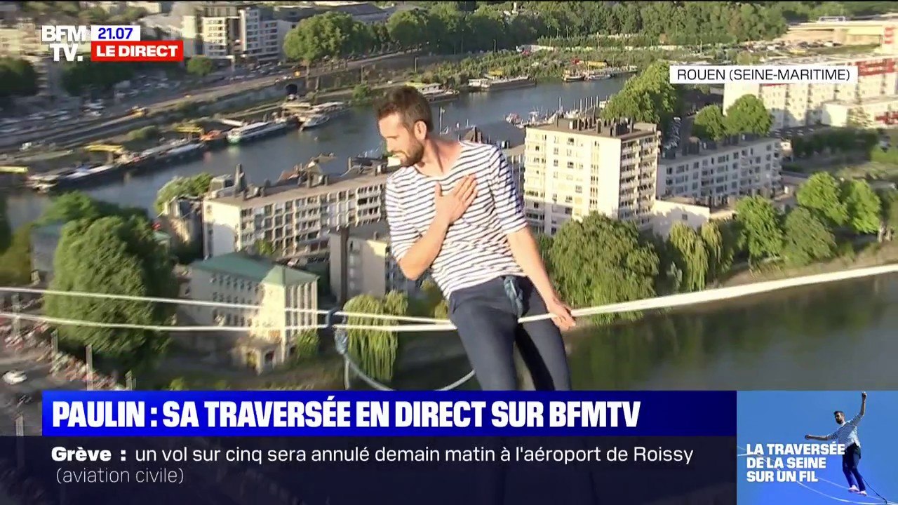 Les images de l'arrivée du funambule Nathan Paulin, ovationné par le public à Rouen