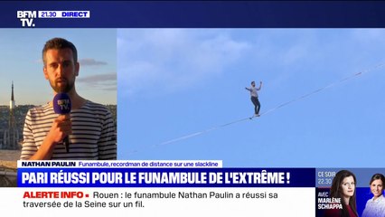 "J'ai découvert la ligne en live": le funambule Nathan Paulin réagit après sa performance à Rouen