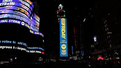 El acuerdo entre el Barça y Spotify aparece en el alumbrado de Nueva York / FCB