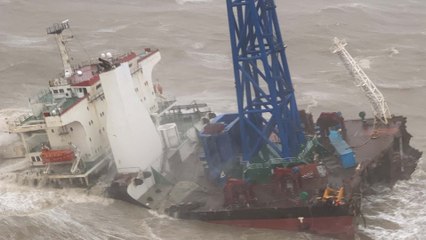 Dramatic rescue after Typhoon Chaba snaps ship in two off coast of southern China