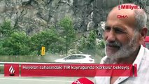 Heyelan sahasında TIR kuyruğunda korkulu bekleyiş