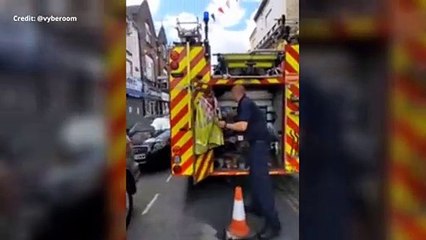 Fire crews at Queen Street, Gravesend working to extinguish a fire in a shop