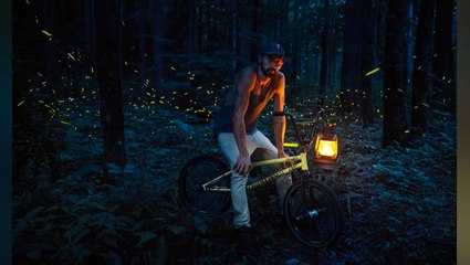 Synchronized fireflies light up stage for BMX pro