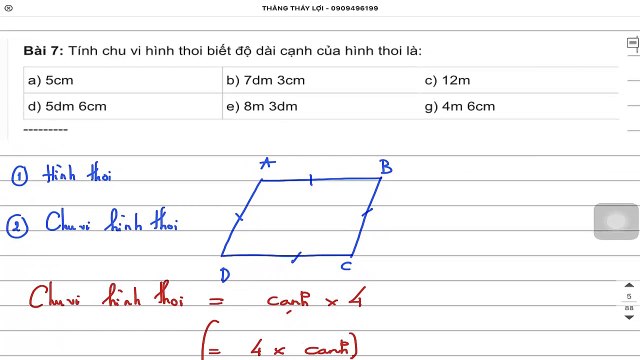 Cách tính chu vi hình thoi Toán lớp 4