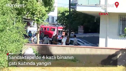 Sancaktepe'de 4 katlı binanın çatı katında yangın