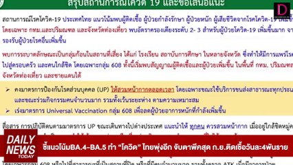 ชี้แนวโน้ม BA.4-BA.5 ทำ “โควิด” ไทยพุ่งอีก จับตาพีคสุดติดเชื้อวันละ4พันราย | DailynewsToday 04/07/65