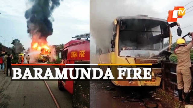 Bus Catches Fire Near Baramunda Bus Stand In Bhubaneswar