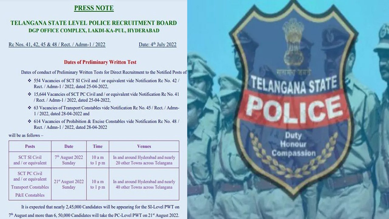 ఎస్‌ఐ, కానిస్టేబుల్‌ ప్రిలిమినరీ పరీక్షల తేదీలు విడుదల * Telangana | Telugu Oneindia