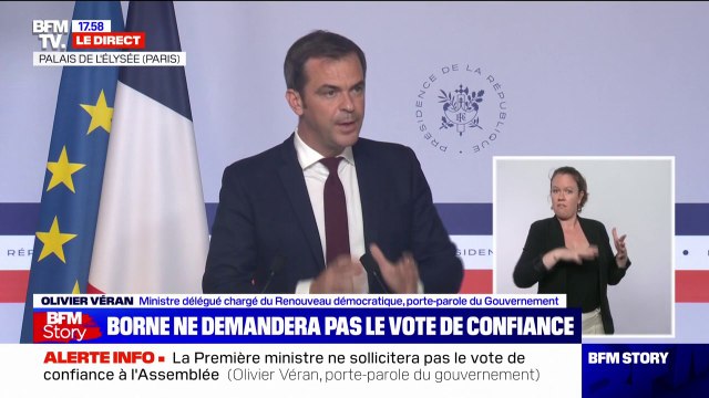 Olivier Véran confirme qu'Élisabeth Borne ne sollicitera pas la confiance des députés mercredi
