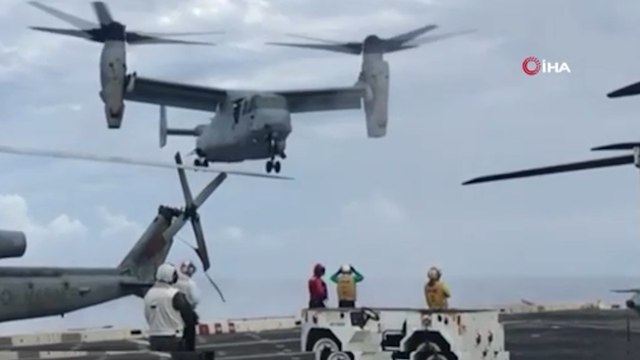 ABD savaş gemisine iniş yaptığı sırada düşen askeri uçağın görüntüleri ortaya çıktı