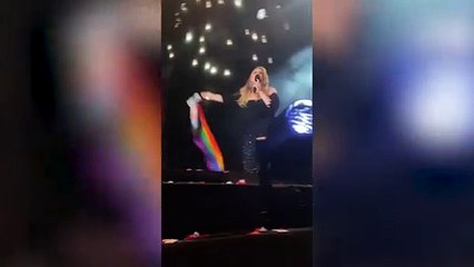 Adele with Dean Barber's Pride flag at her Hyde Park concert