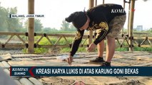 Kreatif! Seniman Asal Malang Melukis di Atas Karung Goni Bekas