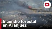 Bomberos de Madrid trabajan en apagar un incendio forestal en Aranjuez