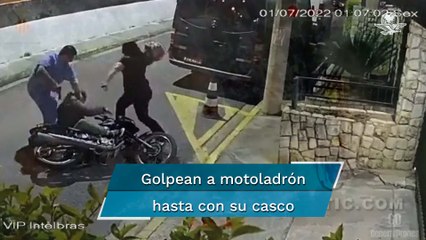 Pareja desarma y da golpiza a motoladrón que quería asaltarlos