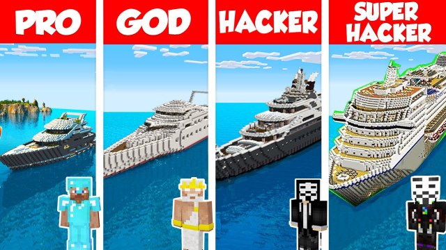 Minecraft PRO vs GOD vs HACKER- MODERN SHIP HOUSE - YACHT BUILD CHALLENGE in Minecraft - Animation