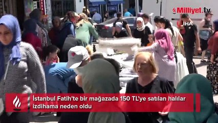 Fatih’te “ucuz halı” izdihamı
