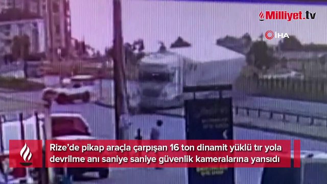 Dinamit yüklü tırın devrildiği kaza kamerada