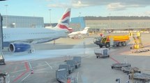 Dramatic footage shows firefighters tackling fire on British Airways passenger plane at Copenhagen airport