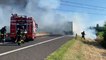 Camion in fiamme sull'A13, l'intervento dei vigili del fuoco