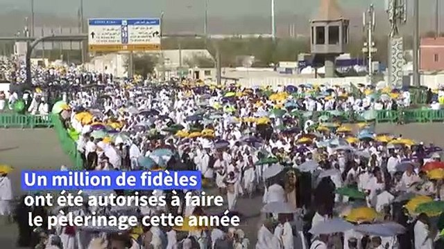 Des fidèles musulmans prient sur le mont Arafat, point culminant du hajj