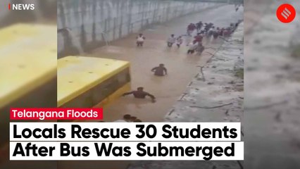 30 Students Rescued From School Bus Submerged In A Flooded Street In Mahbubnagar, Telangana