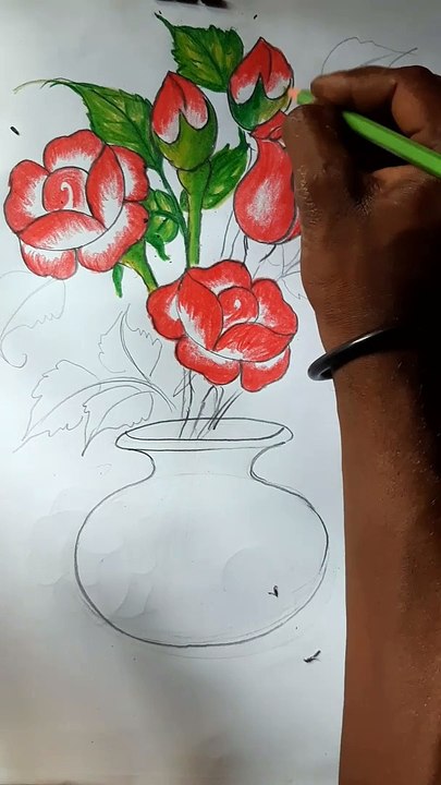 Drawing | how to draw flowers | how to draw flowers step by step | how to draw flowers in a vase