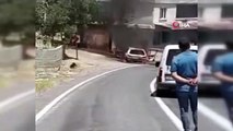 Kahramanmaraş'ta park halindeki bir otomobil alev alev yandı
