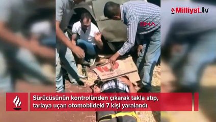 Otomobil tarlaya uçtu! Yaralılar var
