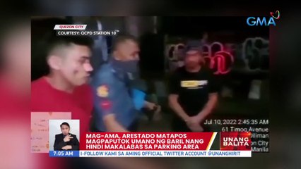 Mag-ama, arestado matapos magpaputok umano ng baril nang hindi makalabas sa parking area | UB
